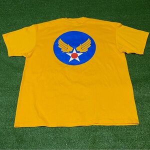 Vintage 90s USA Army Air Force USAAF Hap Arnold Wings Logo Tee Yellow Blue XL